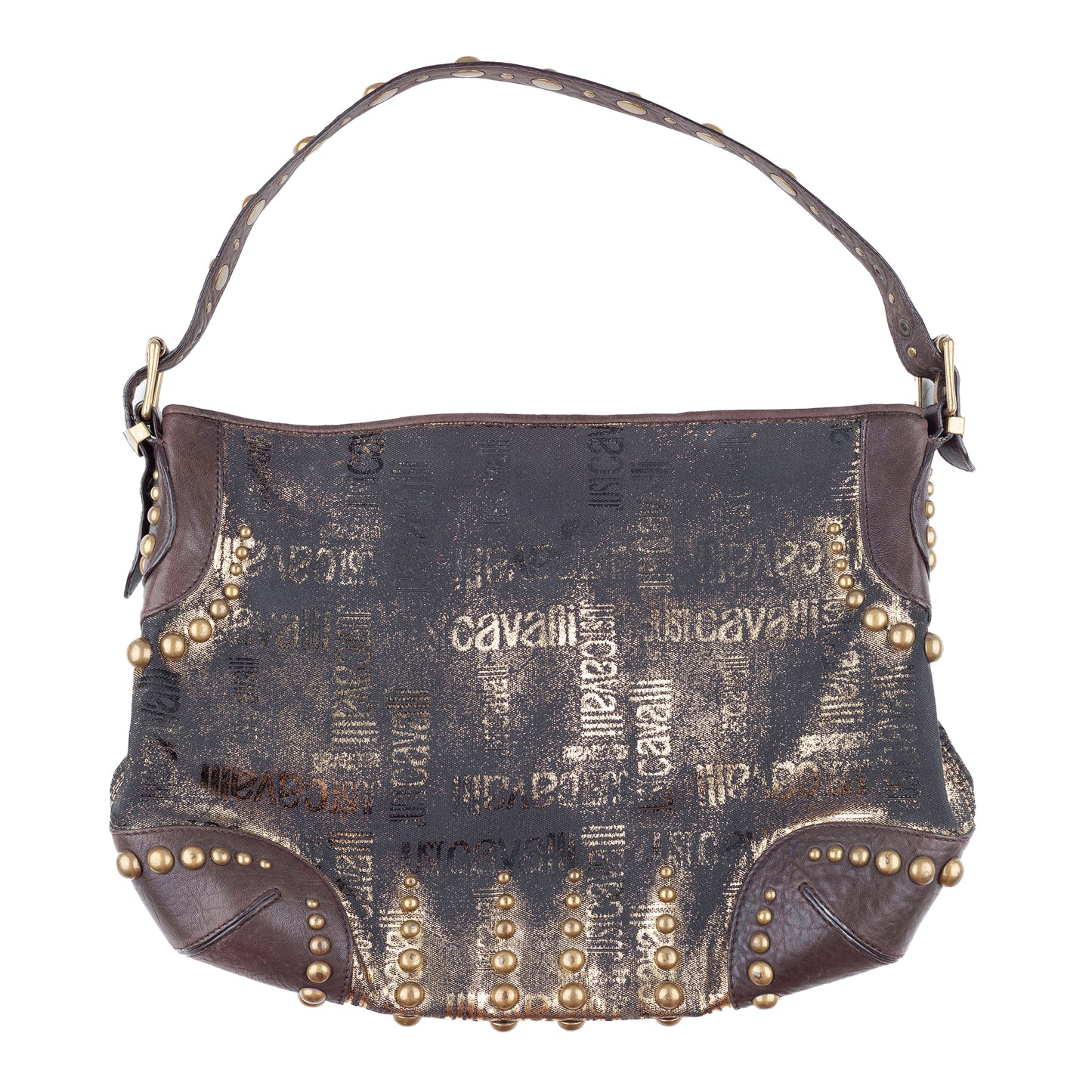 Just Cavalli Vintage Studded Monogram Black/Gold Shoulder Bag