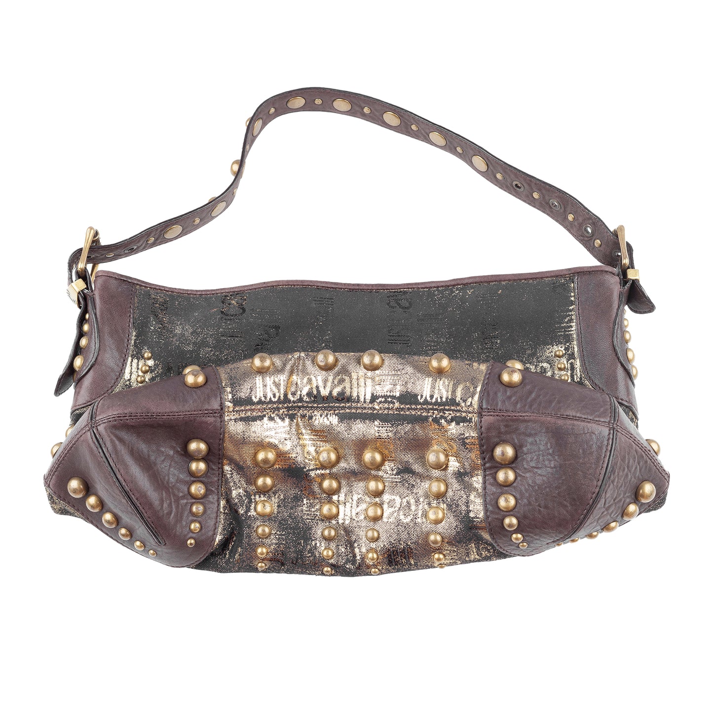 Just Cavalli Vintage Studded Monogram Black/Gold Shoulder Bag
