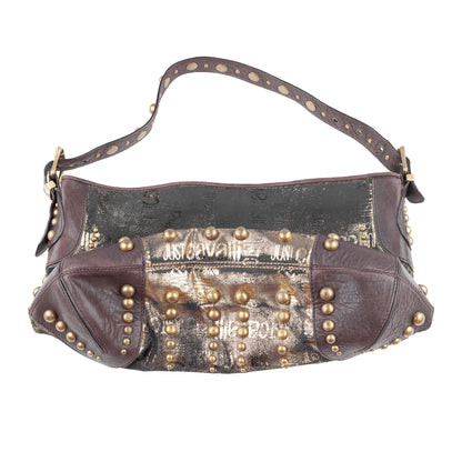 Just Cavalli Vintage Studded Monogram Black/Gold Shoulder Bag