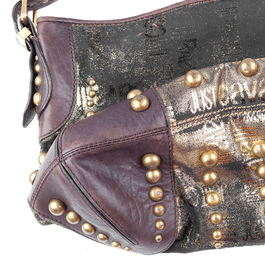 Just Cavalli Vintage Studded Monogram Black/Gold Shoulder Bag