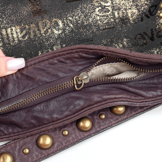 Just Cavalli Vintage Studded Monogram Black/Gold Shoulder Bag