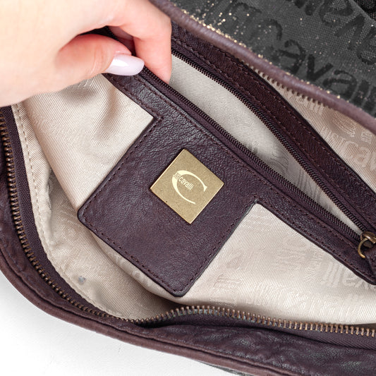 Just Cavalli Vintage Studded Monogram Black/Gold Shoulder Bag