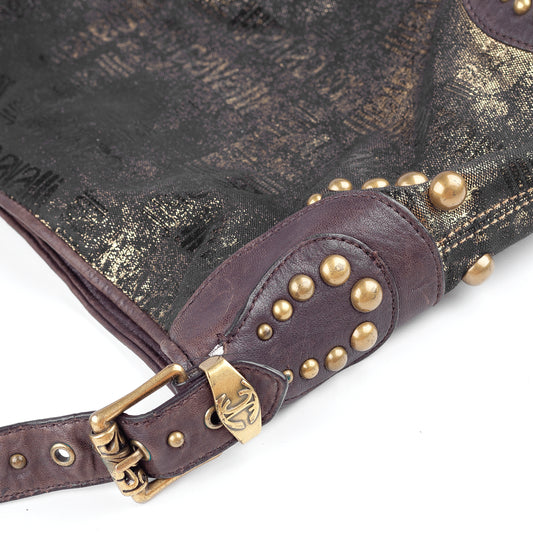 Just Cavalli Vintage Studded Monogram Black/Gold Shoulder Bag