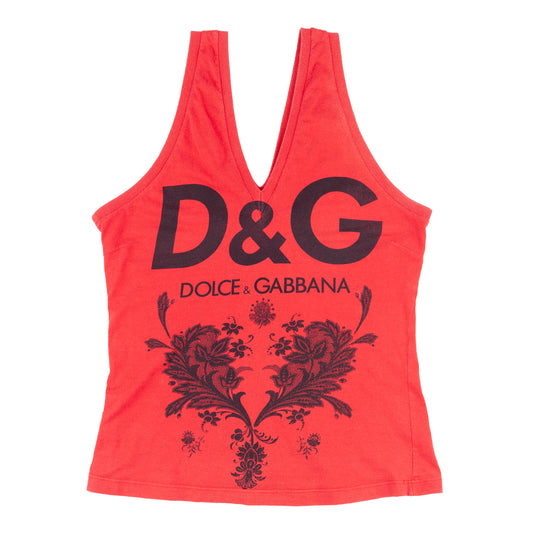 Dolce & Gabbana Vintage Red Tank V Neck Top (M)