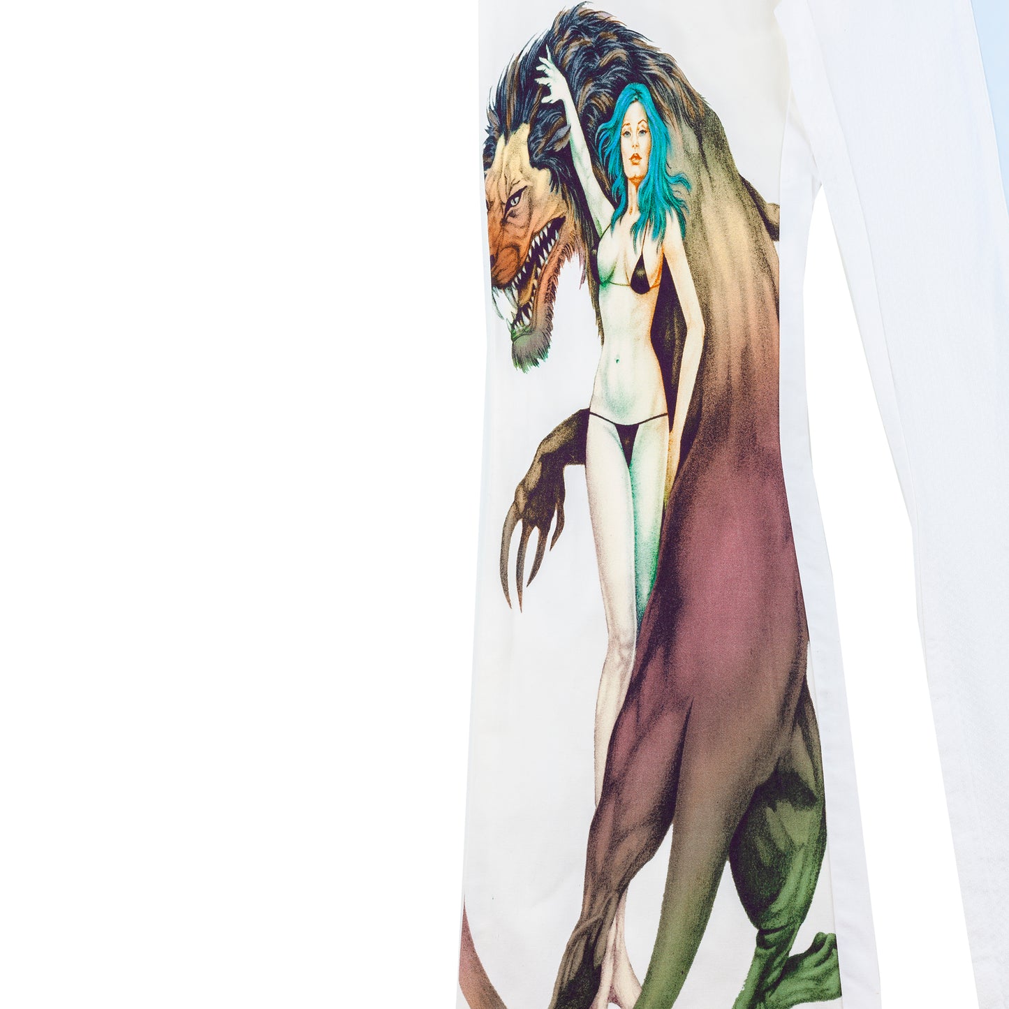 Custo Barcelona Vintage Printed Monster Creature White/Beige and Blue Pants (S/M)