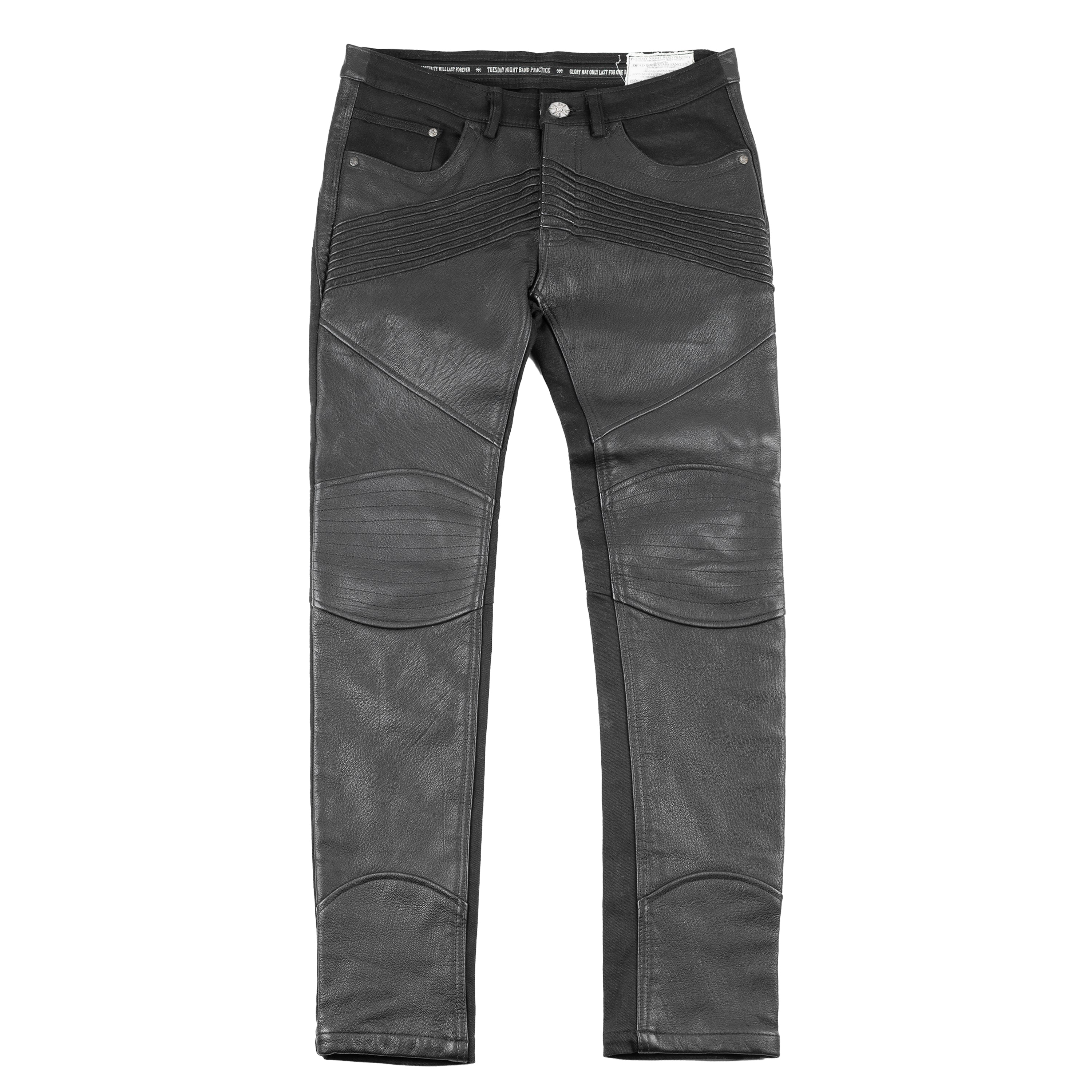 Tuesday Night Band Practice (TNBP) Leather Biker Moto Black Jeans (L)