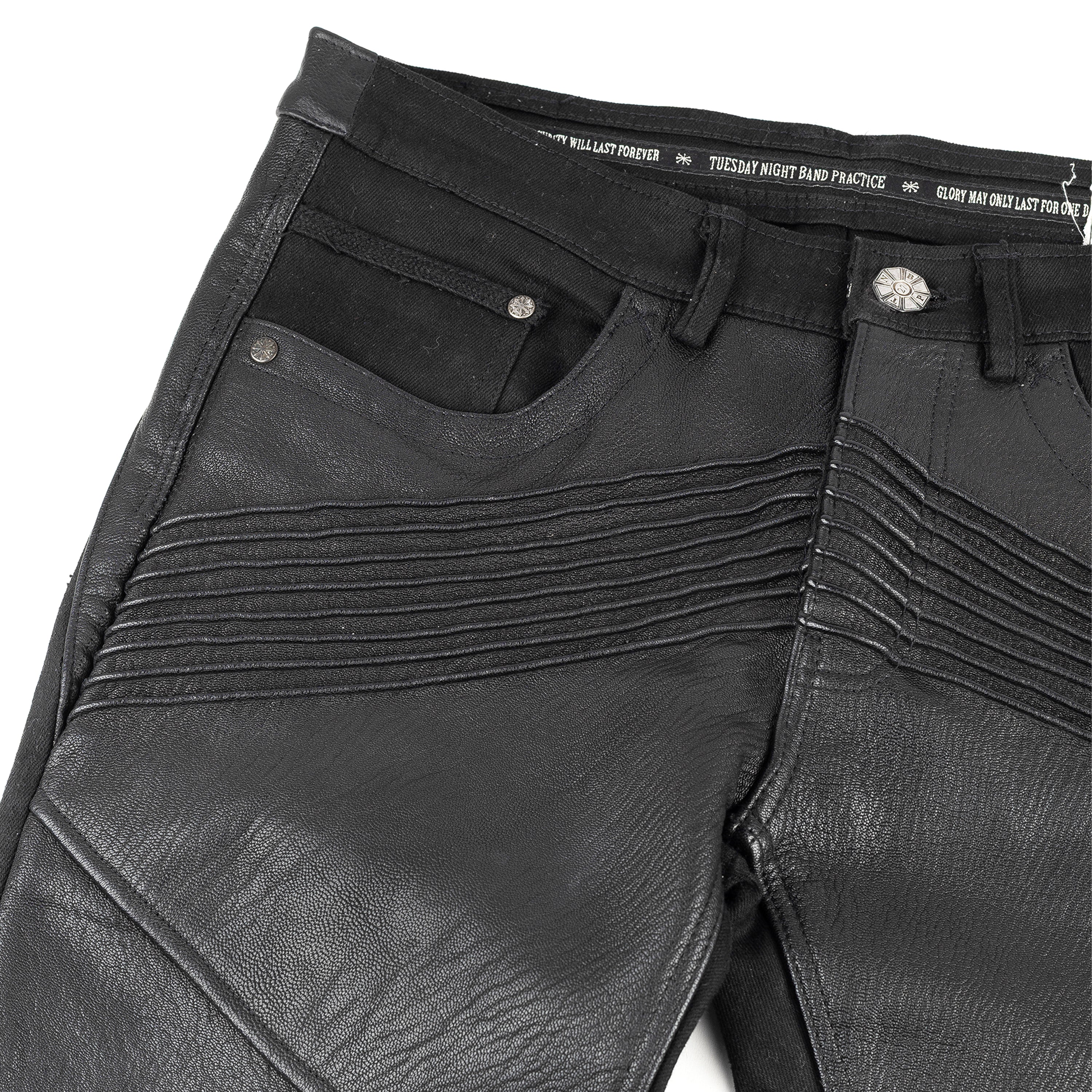 Tuesday Night Band Practice (TNBP) Leather Biker Moto Black Jeans (L)