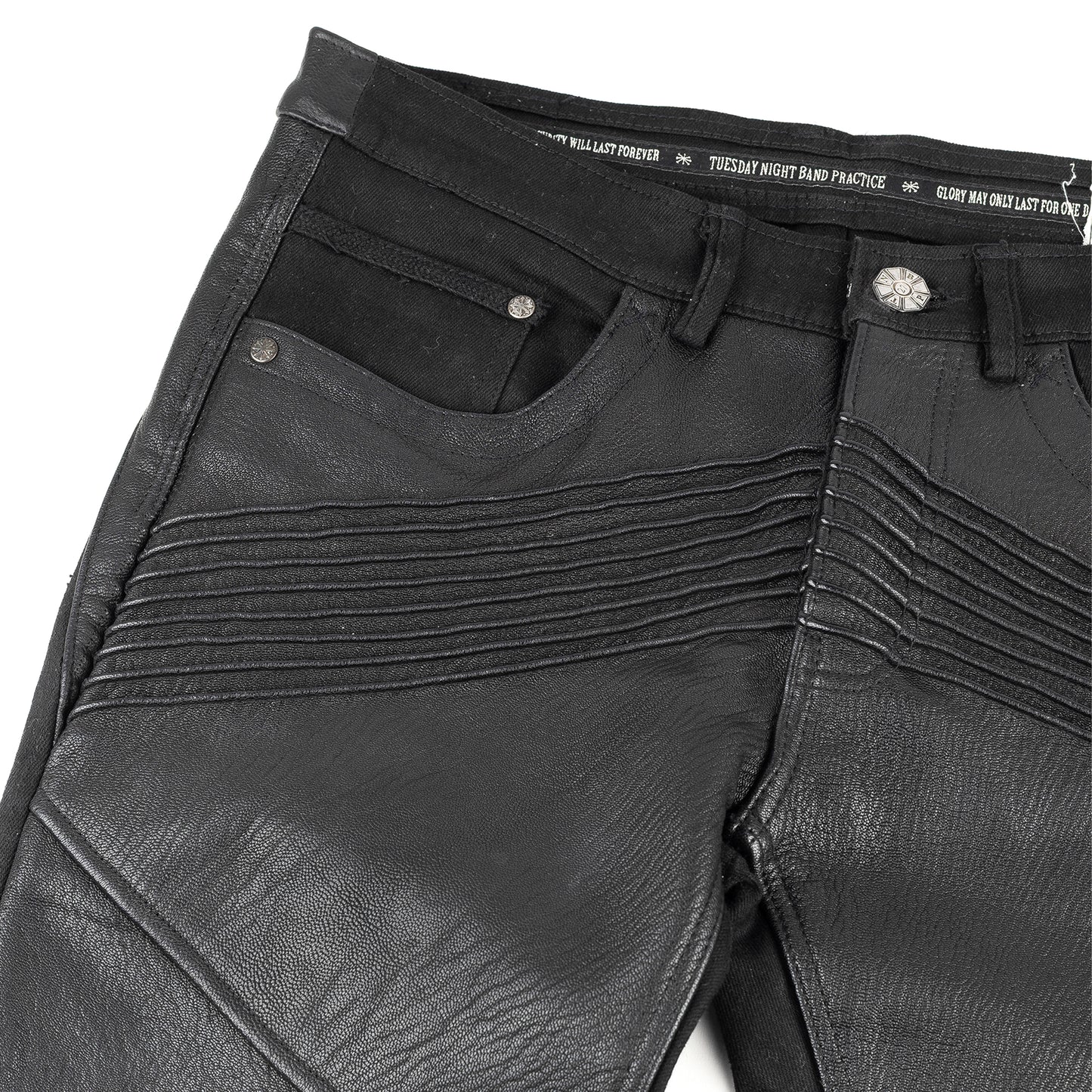 Tuesday Night Band Practice (TNBP) Leather Biker Moto Black Jeans (L)