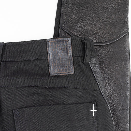 Tuesday Night Band Practice (TNBP) Leather Biker Moto Black Jeans (L)