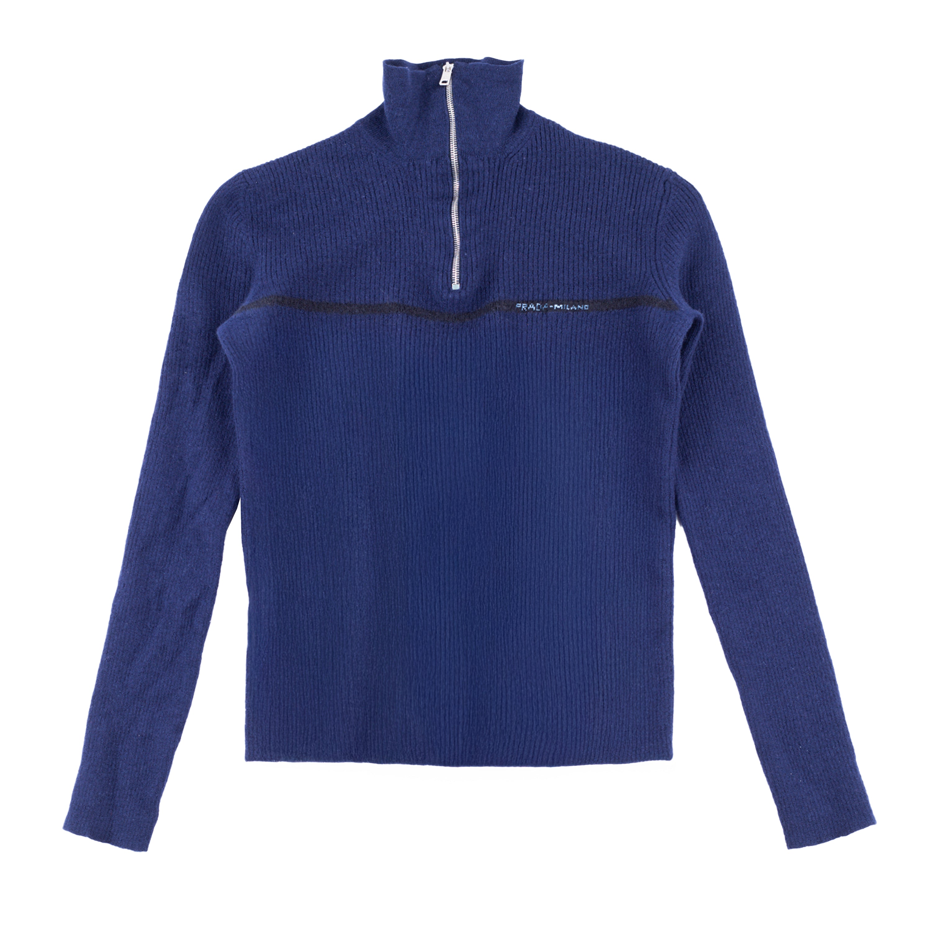 Prada Milano Navy Turtle Neck Canale Long Sleeve Top (XS-S)