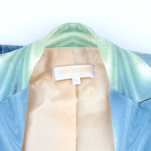 Roberto Cavalli SS 2001 Psychedelic Blue/Green Jacket & Pants Full Set (S)