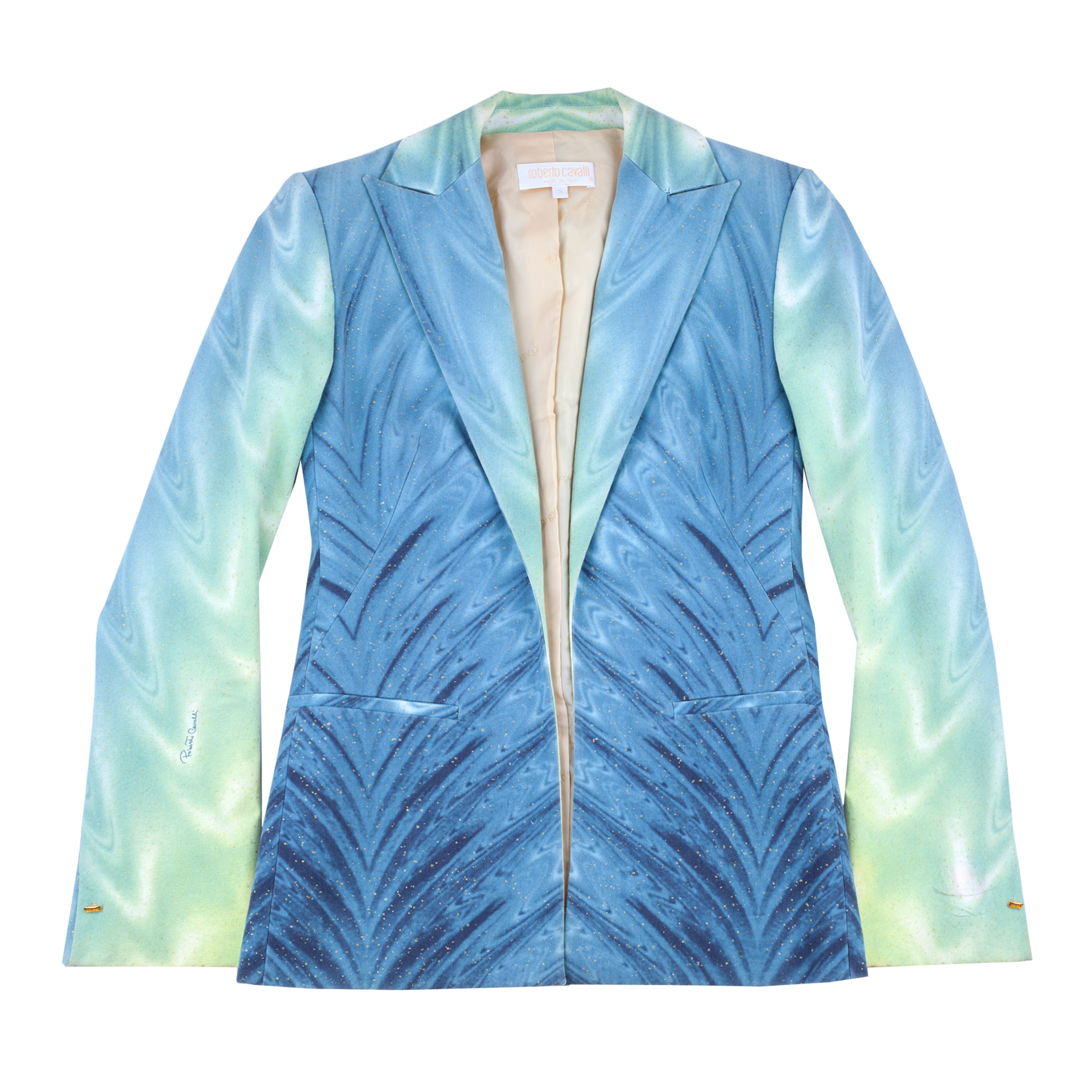 Roberto Cavalli SS 2001 Psychedelic Blue/Green Jacket & Pants Full Set (S)