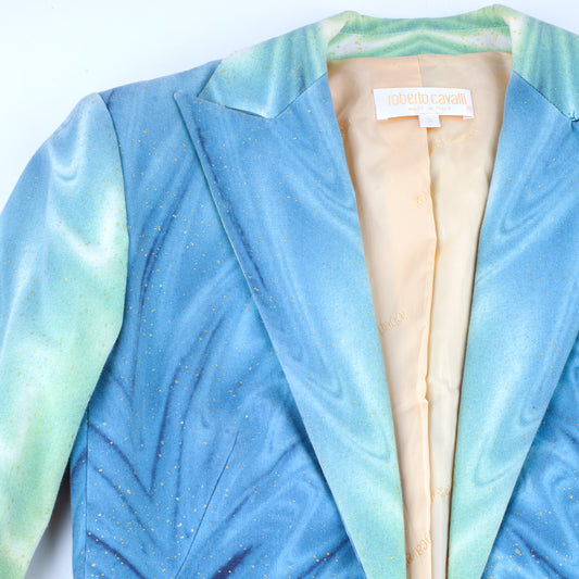 Roberto Cavalli SS 2001 Psychedelic Blue/Green Jacket & Pants Full Set (S)