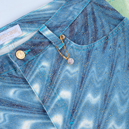 Roberto Cavalli SS 2001 Psychedelic Blue/Green Jacket & Pants Full Set (S)