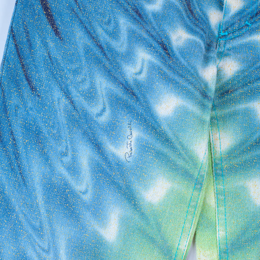 Roberto Cavalli SS 2001 Psychedelic Blue/Green Jacket & Pants Full Set (S)