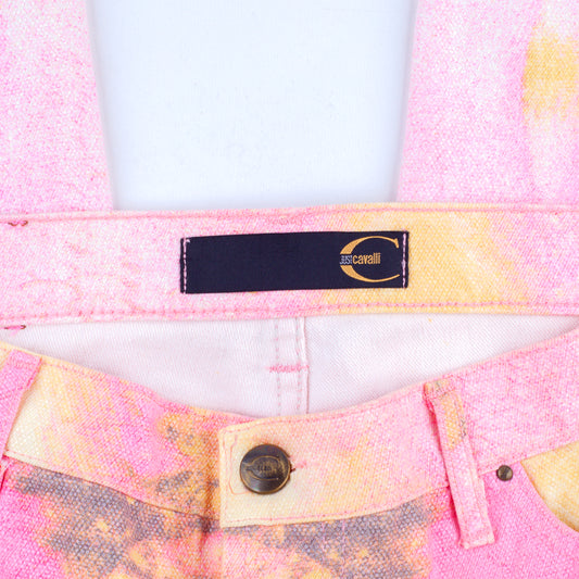 Roberto Cavalli Vintage Pink Mermaid Scales Print Pants (XL)