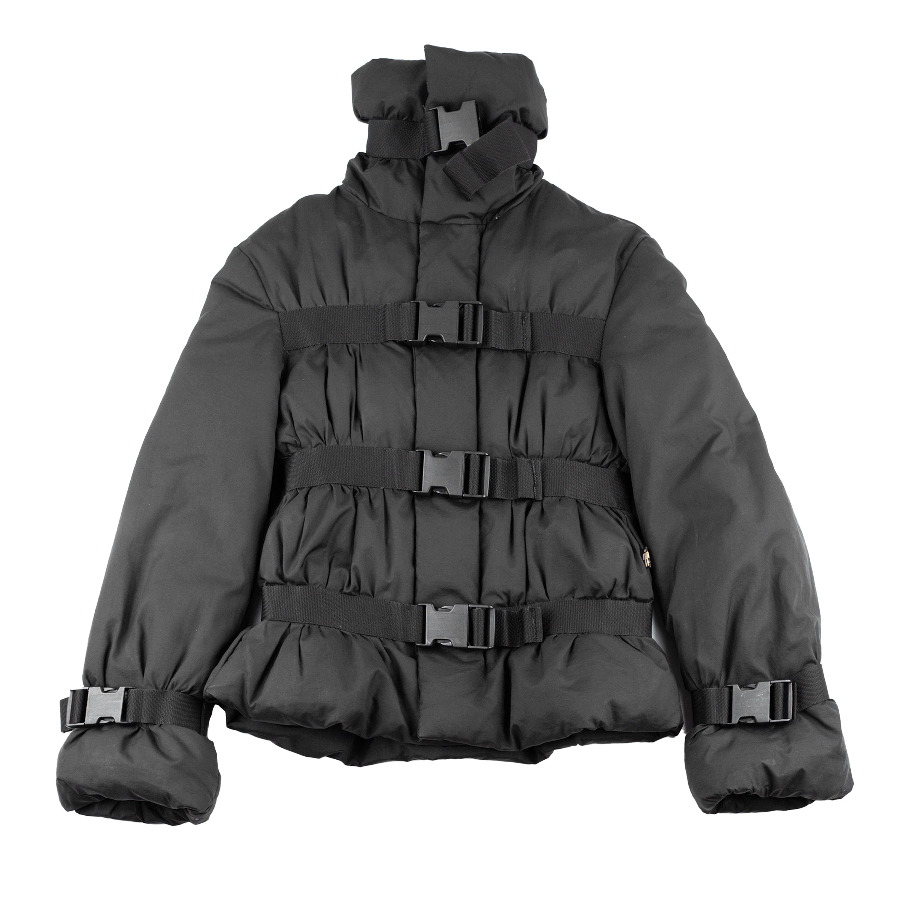 Jean Paul Gaultier AW2003 Vintage Black Bondage Belted Puffer Jacket (M)