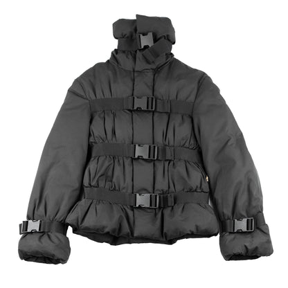 Jean Paul Gaultier AW2003 Vintage Black Bondage Belted Puffer Jacket (M)