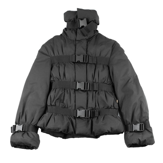 Jean Paul Gaultier AW2003 Vintage Black Bondage Belted Puffer Jacket (M)