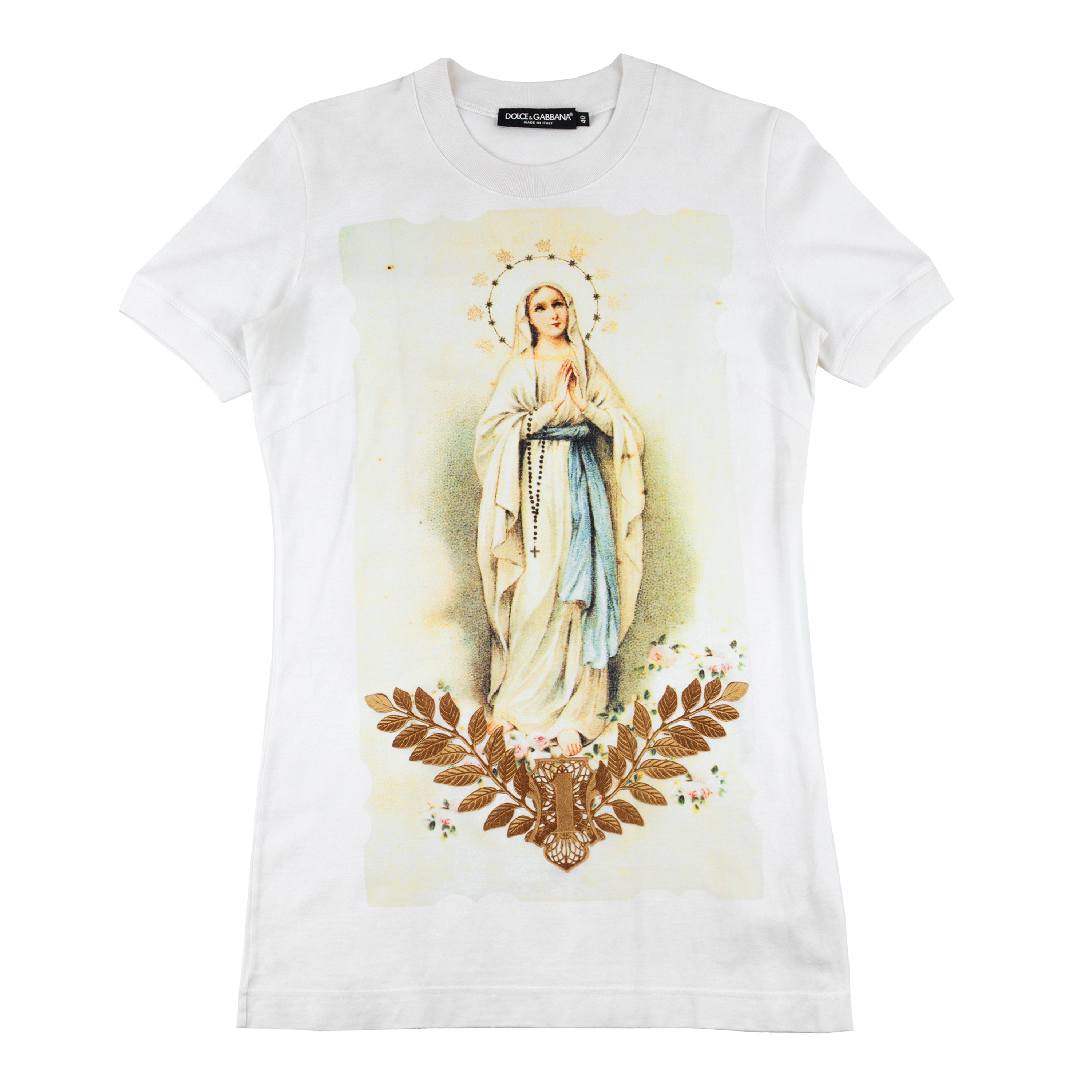 Dolce & Gabbana Vintage Virgin Mary Religious Ivory T-Shirt (S)