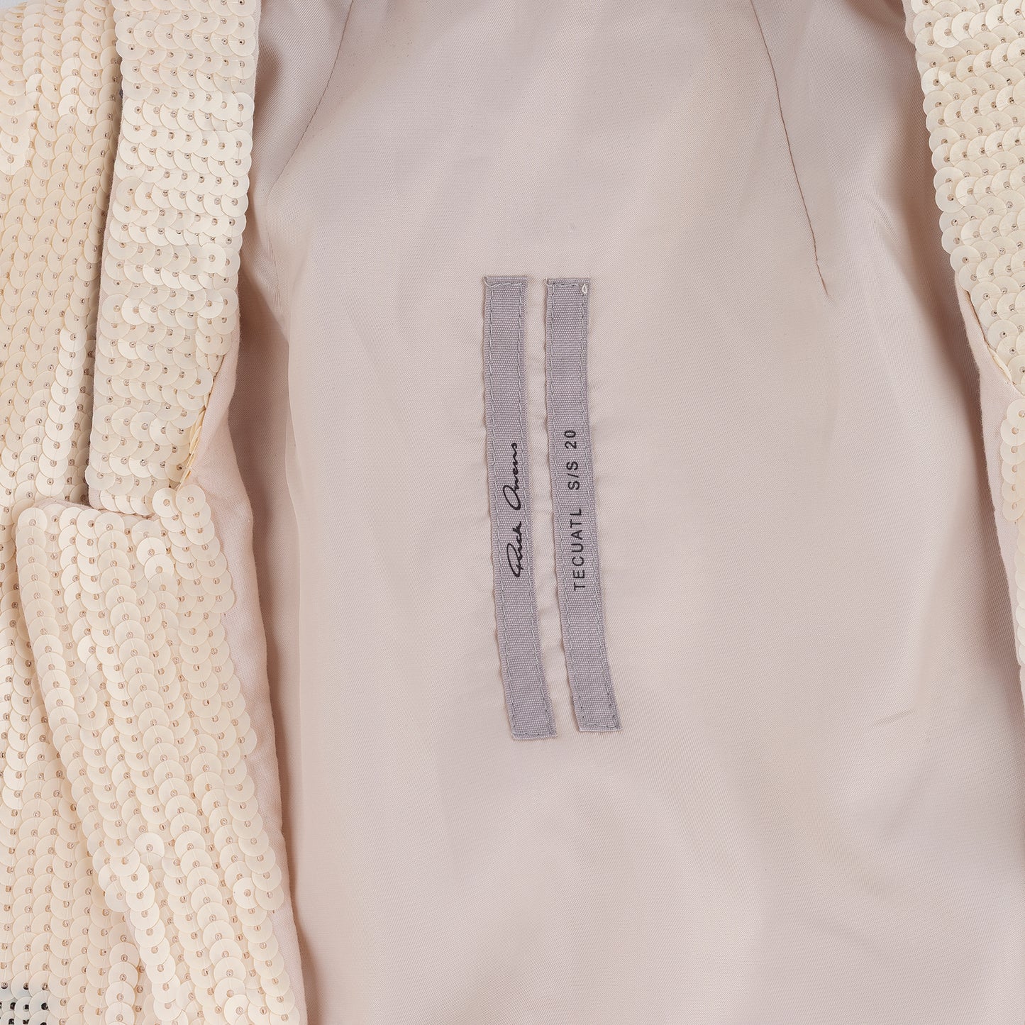 Rick Owens Runway Tecuatl 2020 Cropped Sequins White Chalk Blazer Jacket (XS/S)