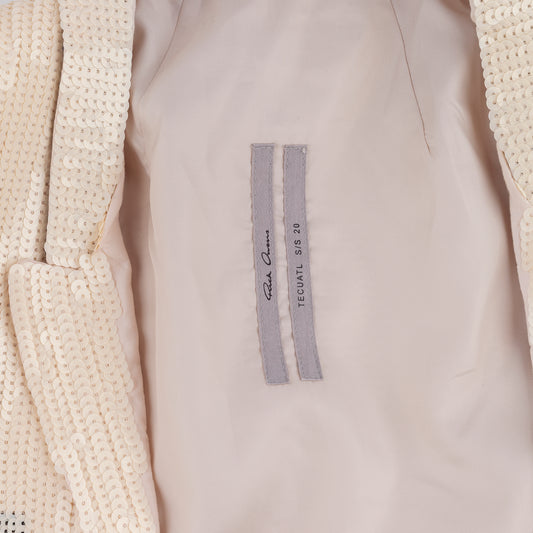 Rick Owens Runway Tecuatl 2020 Cropped Sequins White Chalk Blazer Jacket (XS/S)