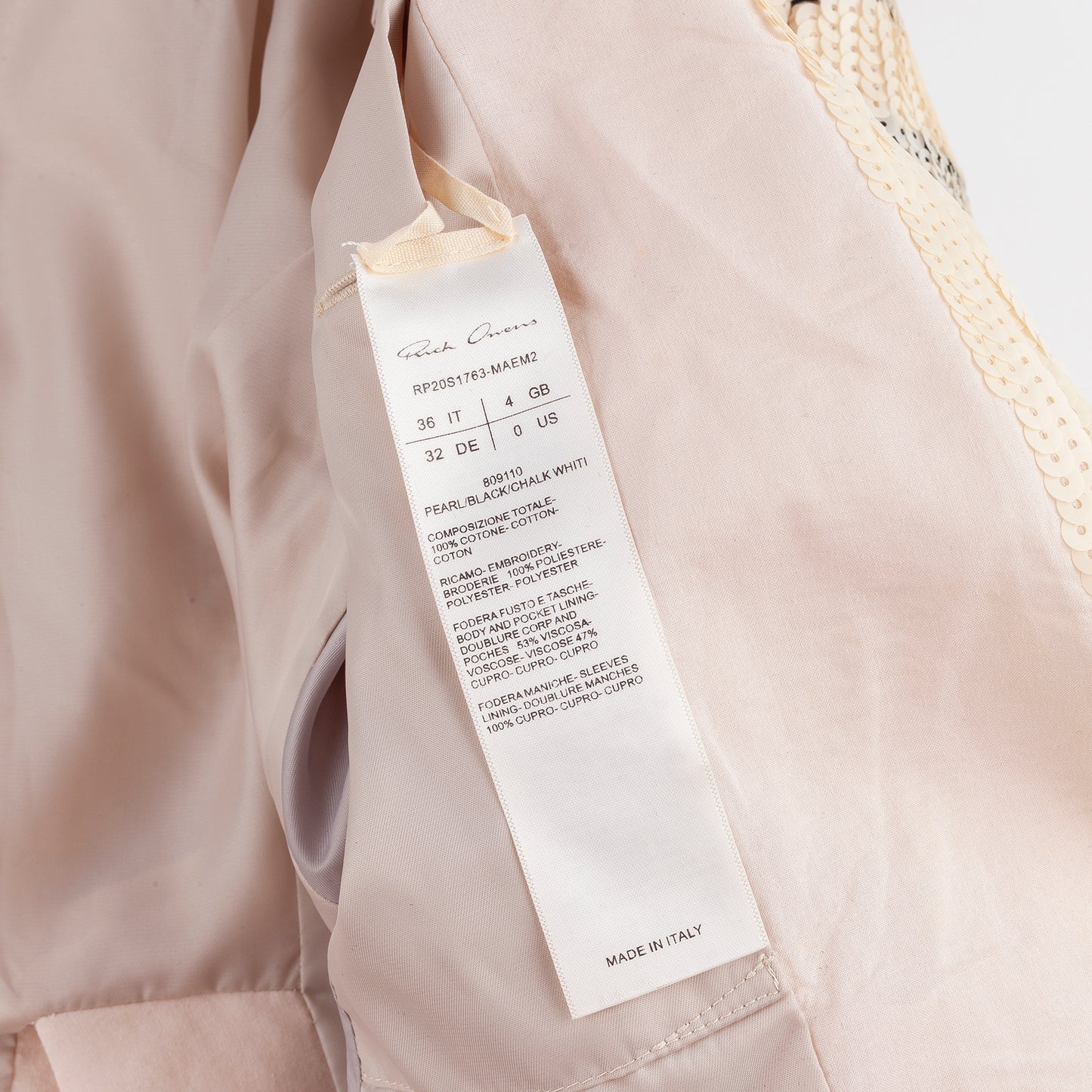 Rick Owens Runway Tecuatl 2020 Cropped Sequins White Chalk Blazer Jacket (XS/S)