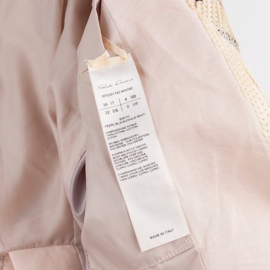 Rick Owens Runway Tecuatl 2020 Cropped Sequins White Chalk Blazer Jacket (XS/S)