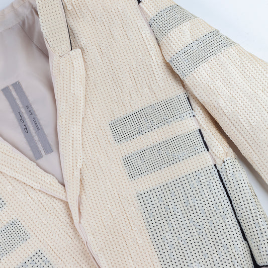 Rick Owens Runway Tecuatl 2020 Cropped Sequins White Chalk Blazer Jacket (XS/S)