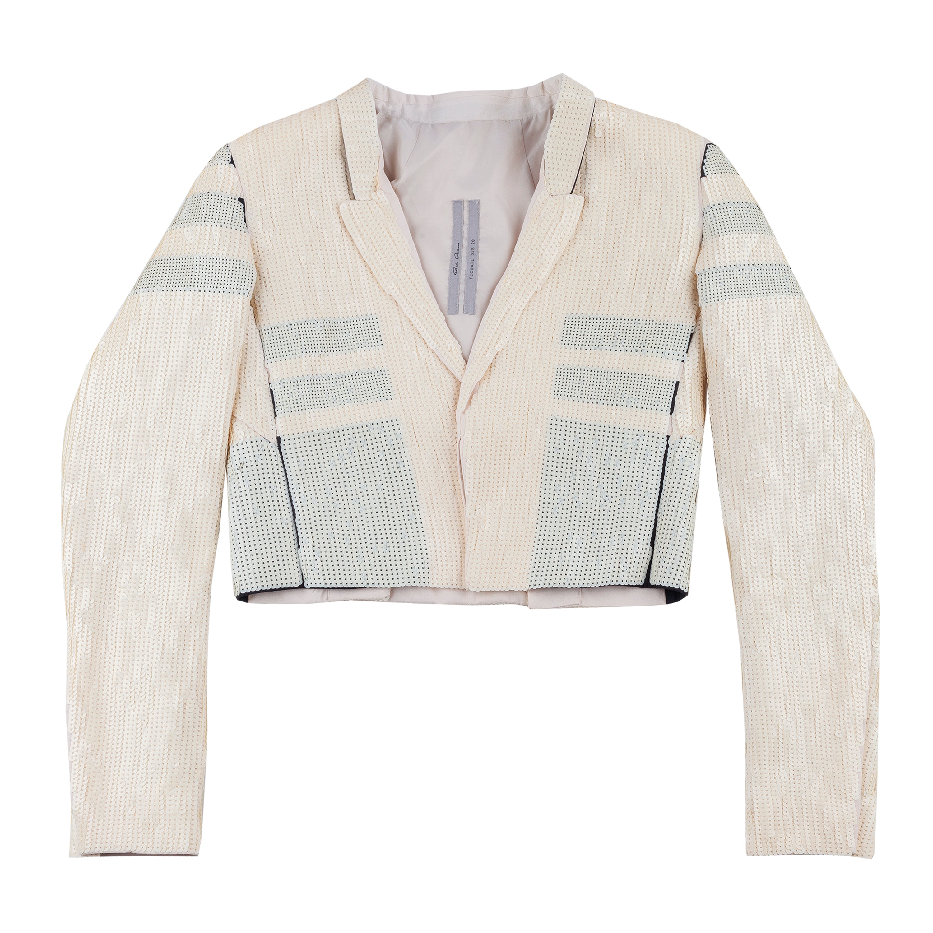 Rick Owens Runway Tecuatl 2020 Cropped Sequins White Chalk Blazer Jacket (XS/S)