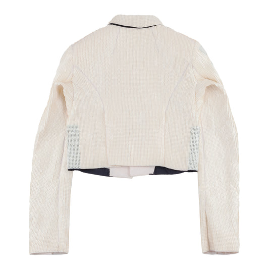 Rick Owens Runway Tecuatl 2020 Cropped Sequins White Chalk Blazer Jacket (XS/S)