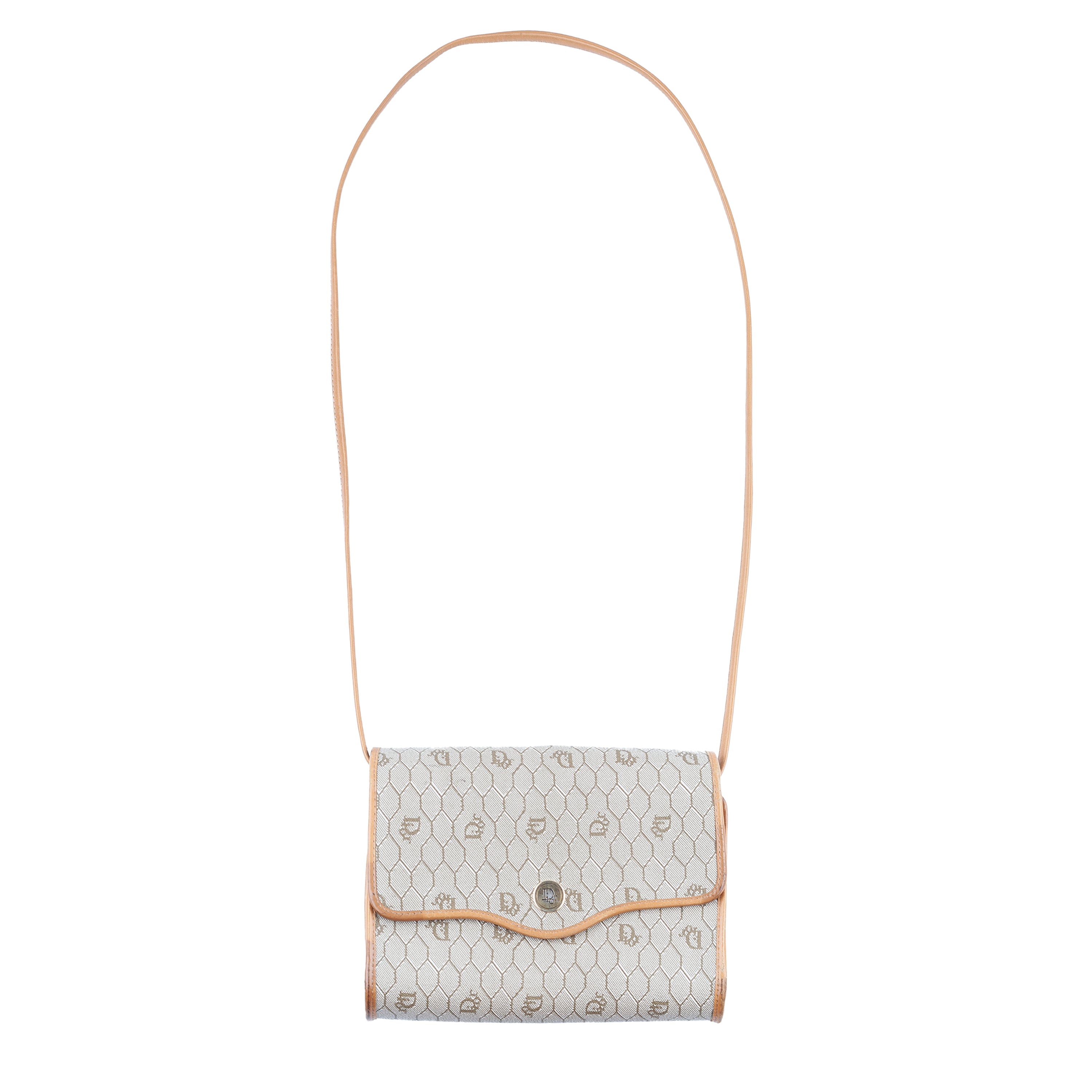 Christian Dior Vintage Monogram Light Brown Leather Crossbody Bag