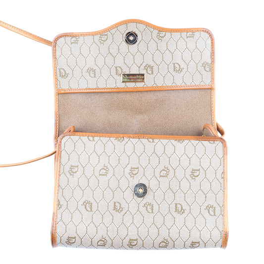 Christian Dior Vintage Monogram Light Brown Leather Crossbody Bag
