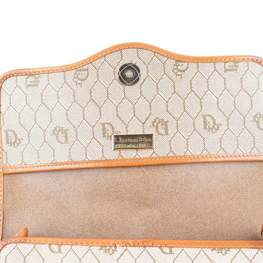 Christian Dior Vintage Monogram Light Brown Leather Crossbody Bag