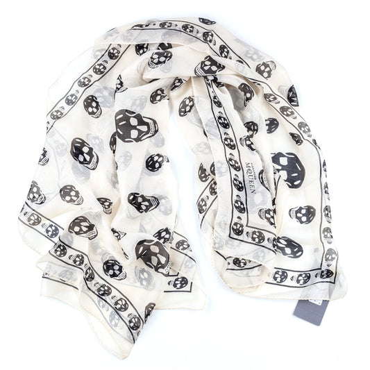 Alexander McQueen Classic Silk Skull Scarf in Ivory/Black