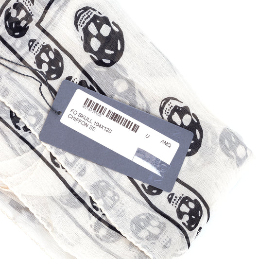 Alexander McQueen Classic Silk Skull Scarf in Ivory/Black