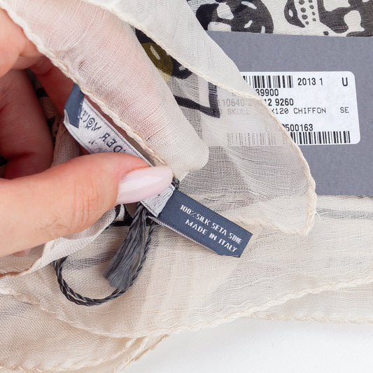 Alexander McQueen Classic Silk Skull Scarf in Ivory/Black