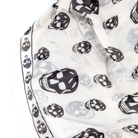 Alexander McQueen Classic Silk Skull Scarf in Ivory/Black