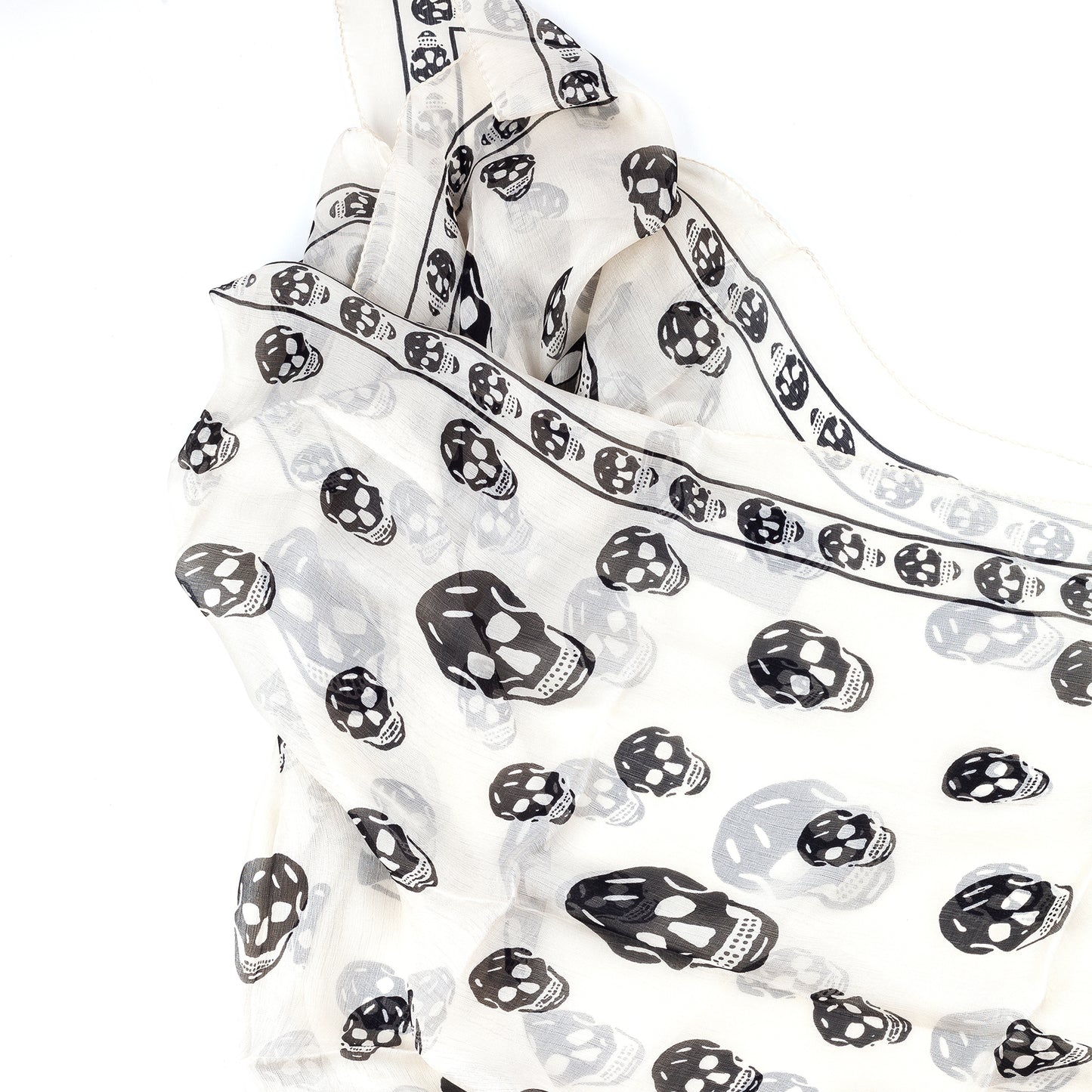 Alexander McQueen Classic Silk Skull Scarf in Ivory/Black