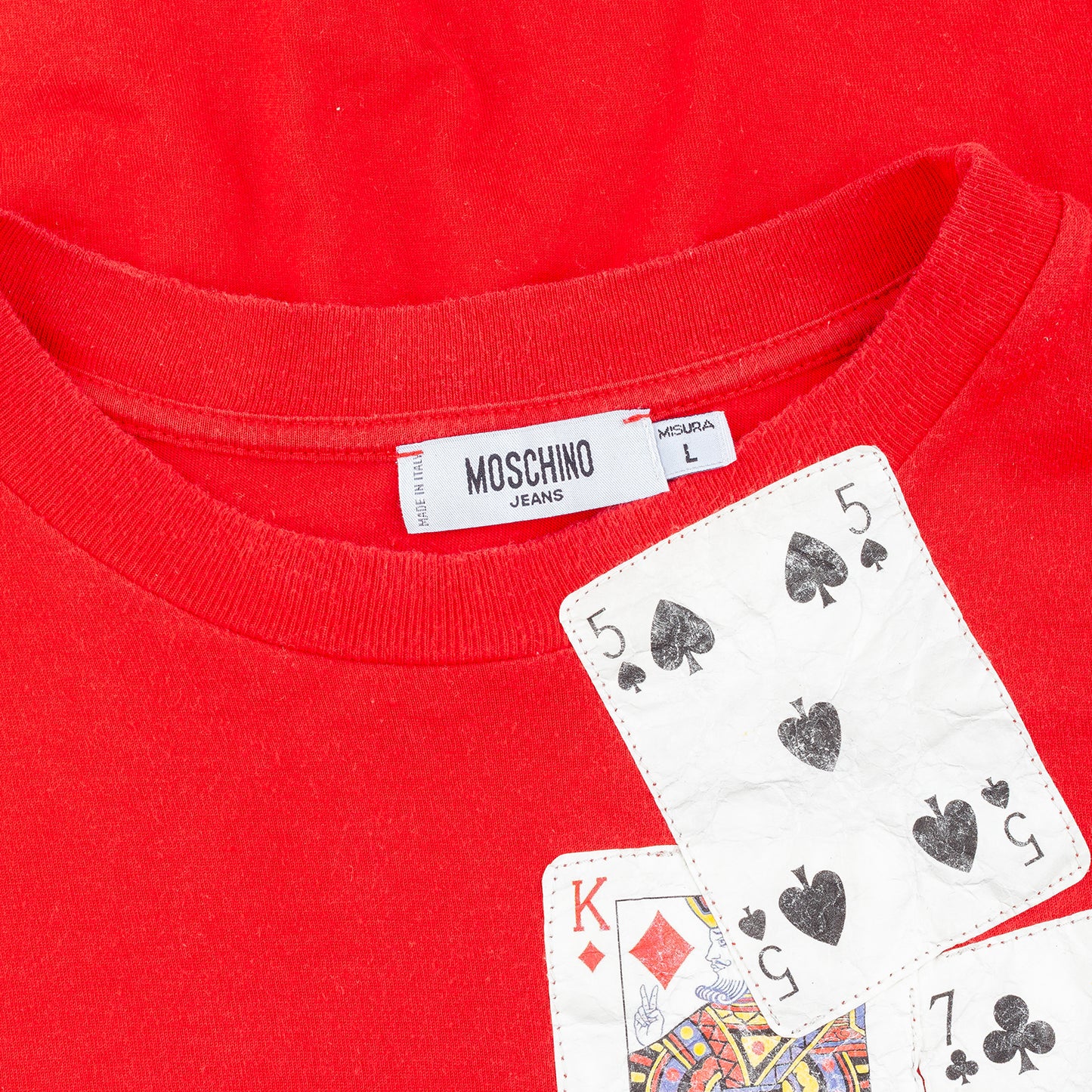 Rare Moschino Jeans Red Playing Cards Graphic T-Shirt
