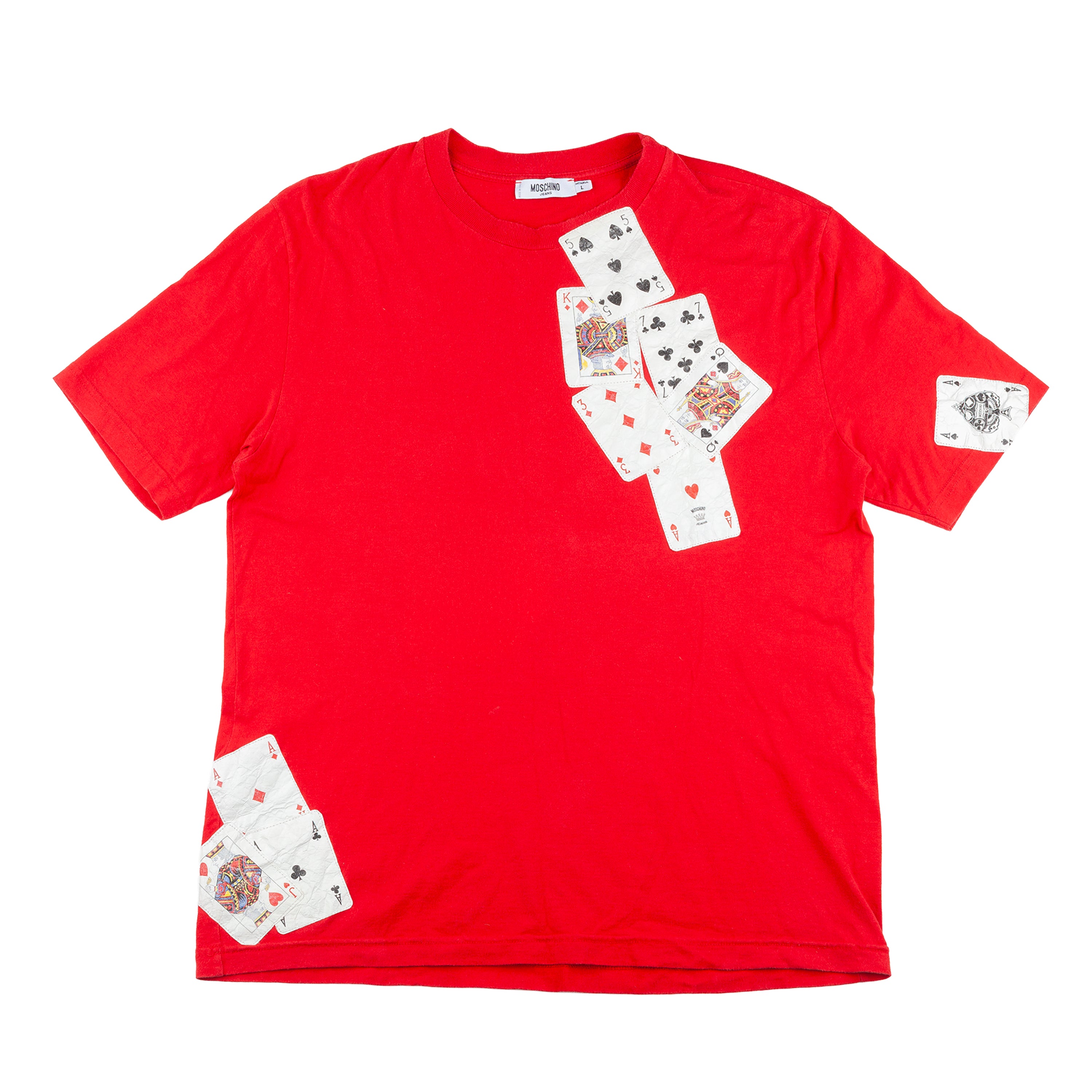 Rare Moschino Jeans Red Playing Cards Graphic T-Shirt