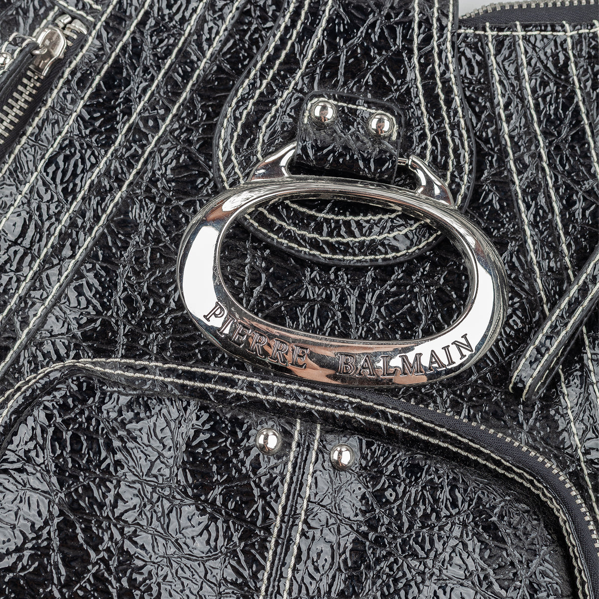 Pierre Balmain Big Black Patent Leather Hobo Shoulder Bag