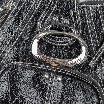 Pierre Balmain Big Black Patent Leather Hobo Shoulder Bag