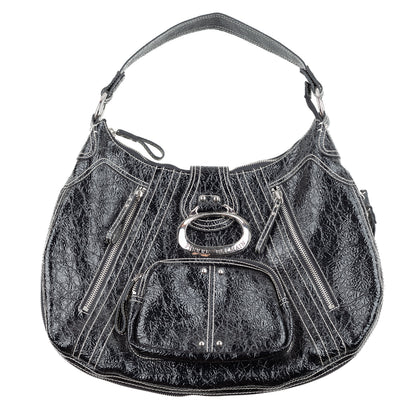 Pierre Balmain Big Black Patent Leather Hobo Shoulder Bag
