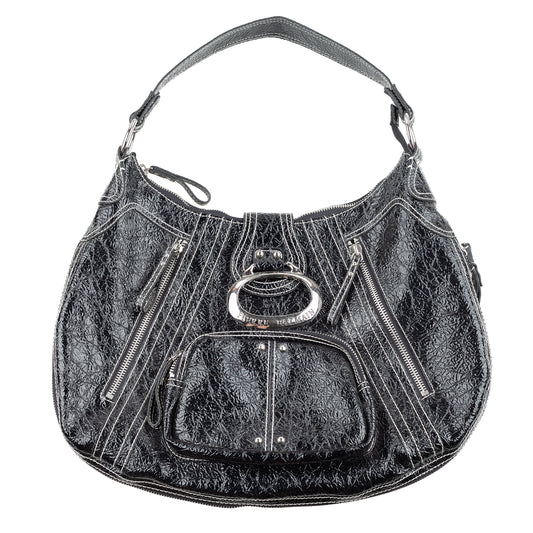 Pierre Balmain Big Black Patent Leather Hobo Shoulder Bag