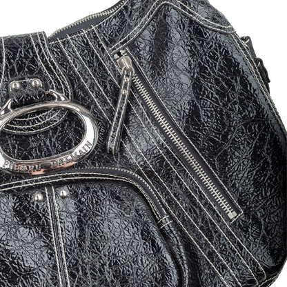 Pierre Balmain Big Black Patent Leather Hobo Shoulder Bag
