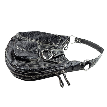 Pierre Balmain Big Black Patent Leather Hobo Shoulder Bag