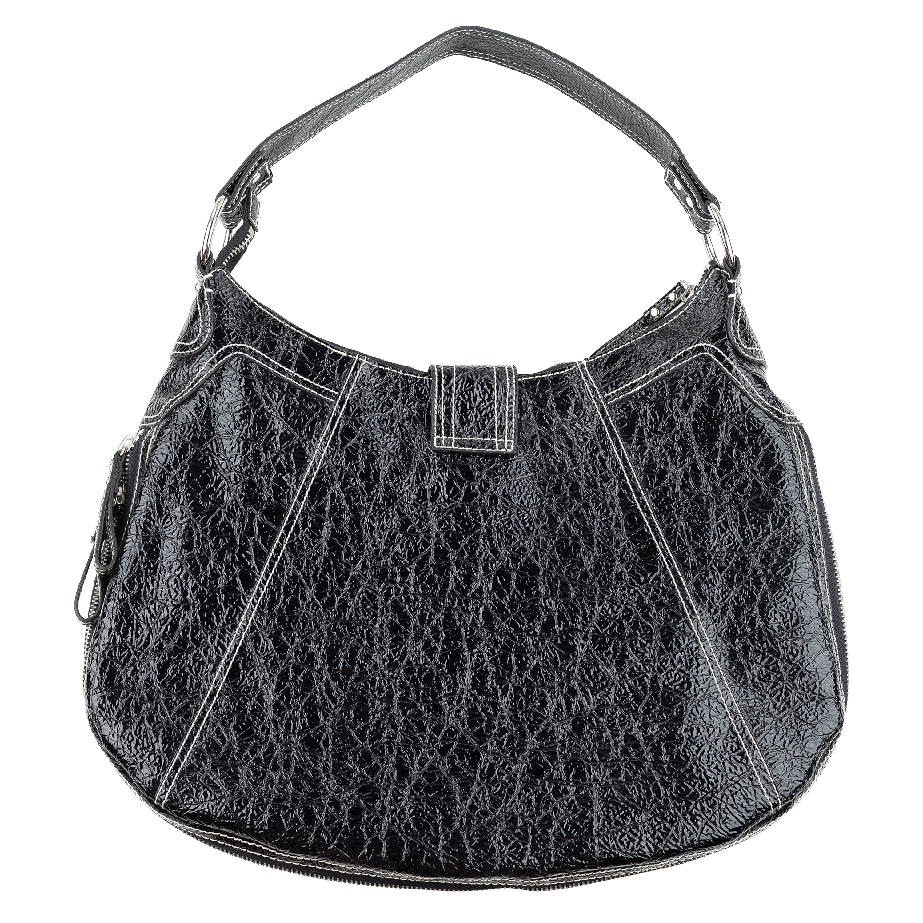 Pierre Balmain Big Black Patent Leather Hobo Shoulder Bag
