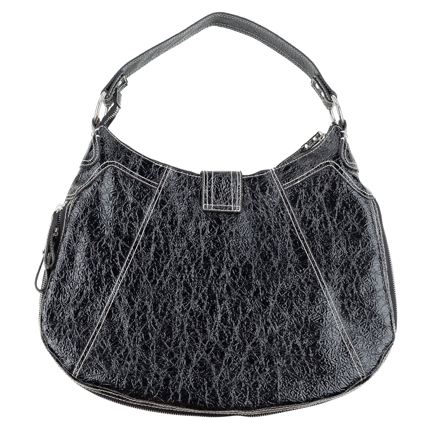 Pierre Balmain Big Black Patent Leather Hobo Shoulder Bag