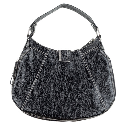 Pierre Balmain Big Black Patent Leather Hobo Shoulder Bag